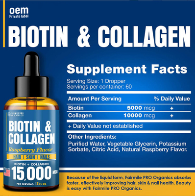Il collagene liquido orale della biotina dell'OEM per la crescita dei capelli e la salute della pelle cade il collagene e la biotina liquidi